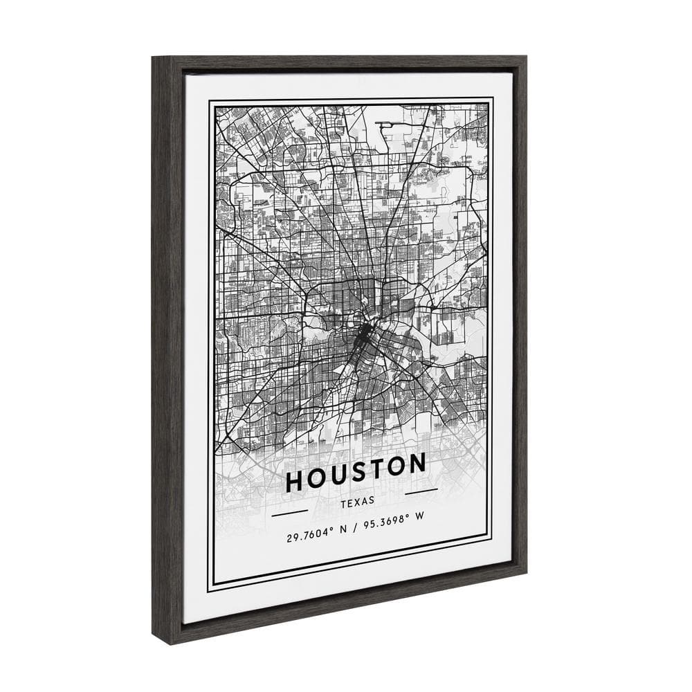 Houston Modern Map Framed Canvas Print, 18x24, Dark Gray