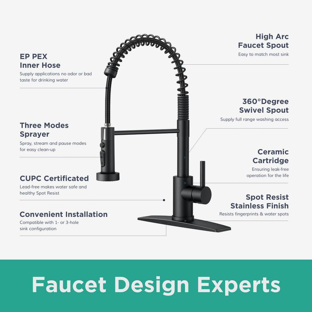 Matte Black Stainless Steel Pull Down Kitchen Faucet with Deck Plate
