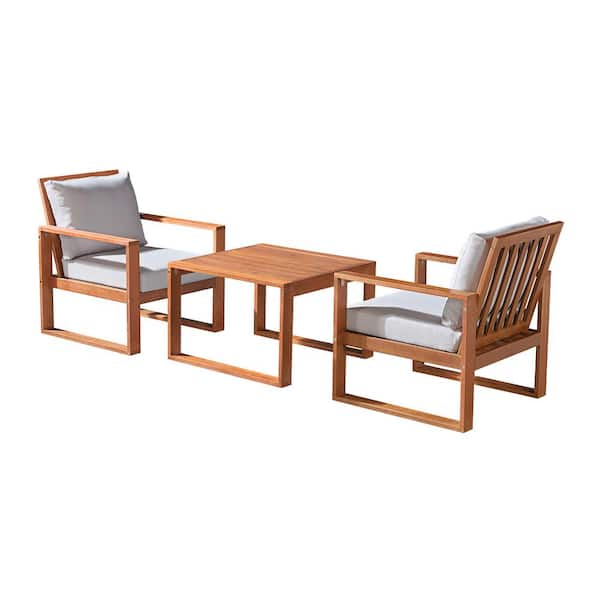 Alaterre Furniture Weston Eucalyptus Wood Conversation Set with 2 Chairs and Cocktail Table, Natural (29in W x 32in D x 34in H)