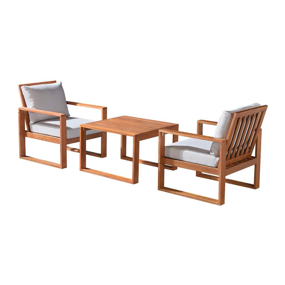 Weston 3-Piece Eucalyptus Wood Outdoor Set with Gray Cushions