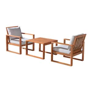 Weston Eucalyptus Wood Conversation Set with 2 Chairs and Cocktail Table, Natural (29in W x 32in D x 34in H)