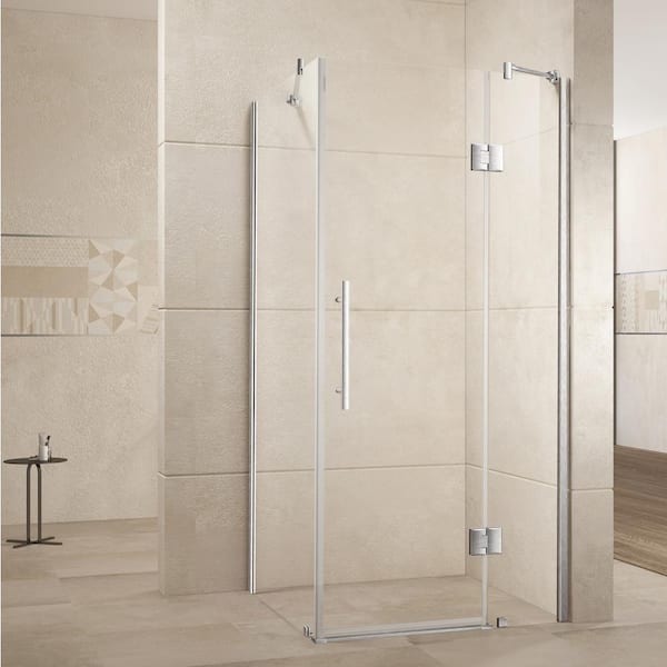 Dimakai 38 in. W x 76 in. H Pivot Frameless Shower Door/Enclosure in Brushed Nickel with Handle