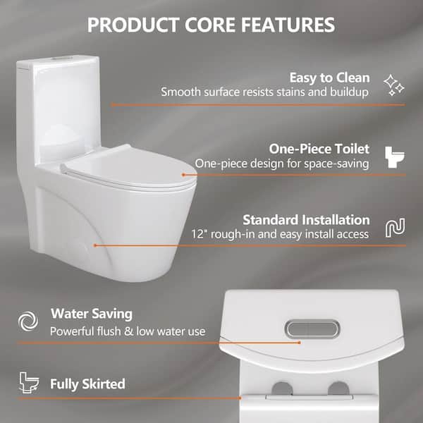 12 in. 1-Piece 1.1/1.6 GPF Dual Flush Round Toilet in White with Siphonic Tornado Flushing and Soft-Close Seat Included