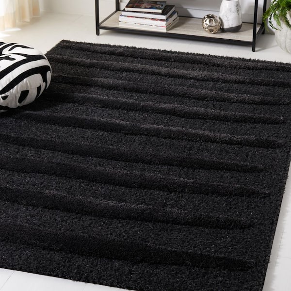 Hi-Lo Shag Charcoal 9 ft. x 12 ft. Striped Area Rug