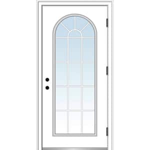 32 in. x 80 in. Classic Left-Hand Outswing Full Lite Round Top Clear Primed Steel Prehung Front Door with Brickmould