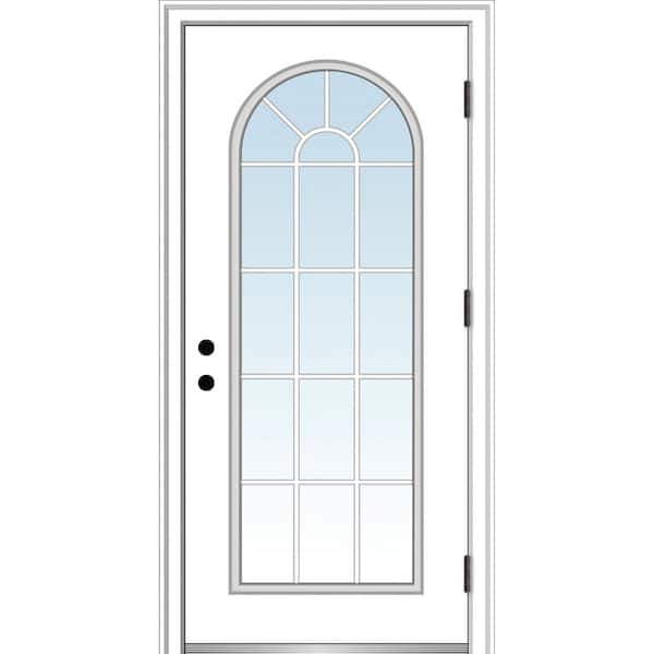 36 in. x 80 in. Classic Left-Hand Outswing Full Lite Round Top Clear Primed Steel Prehung Front Door with Brickmould