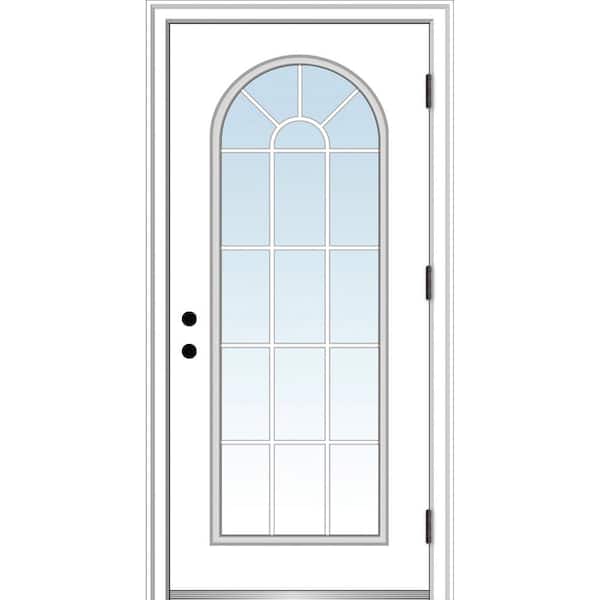 MMI Door 32 in. x 80 in. Classic Left-Hand Outswing Full Lite Round Top Clear Primed Steel Prehung Front Door with Brickmould