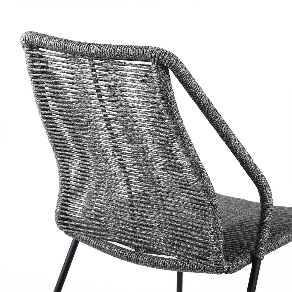 Gray Rope and Steel Armless Stackable Dining Chairs - Set of 2