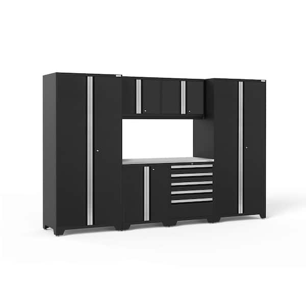 NewAge Products Pro Series 128 in. W x 84.75 in. H x 24 in. D 18-Gauge Steel Garage Cabinet Set in Black (7-Piece)