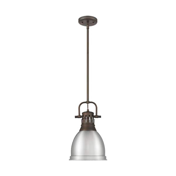 Duncan 14.25 in. 1 Light Rubbed Bronze Pendant Light with Pewter Shade