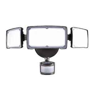 40-Watt 180-Degree Bronze Motion Activated Outdoor Integrated LED Flood Light with 3 Heads and PIR Dusk to Dawn Sensor
