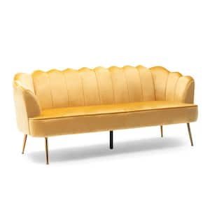 Thelen 76.25 in. Honey Yellow and Gold Polyester 3-Seats Sofa