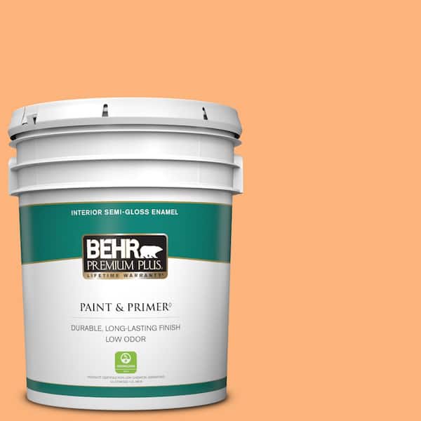 BEHR PREMIUM PLUS 5 gal. #P220-5 Fuzzy Peach Semi-Gloss Enamel Low Odor Interior Paint & Primer