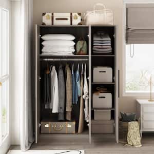 Gray Wood 47.2 in. W 3-Door Armoires Wardrobe with Hanging Rod and Storage Shelves (70 in. H x 18.9 in. D)