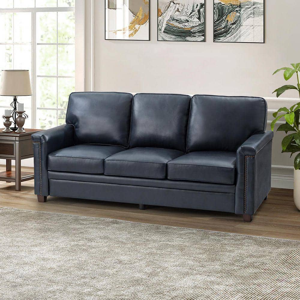 ARTFUL LIVING DESIGN Cristina 77.2 in. Wide Navy Leather Rectangle