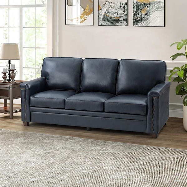 ARTFUL LIVING DESIGN Cristina 77.2 in. Wide Navy Leather Rectangle