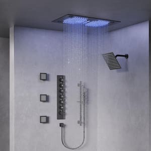 AuroraSymphony LED Bluetooth 6-Spray Ceiling Mount 28 and 10 in. Dual Showers 3-Jet Handheld 2.5 GPM in Matte Black