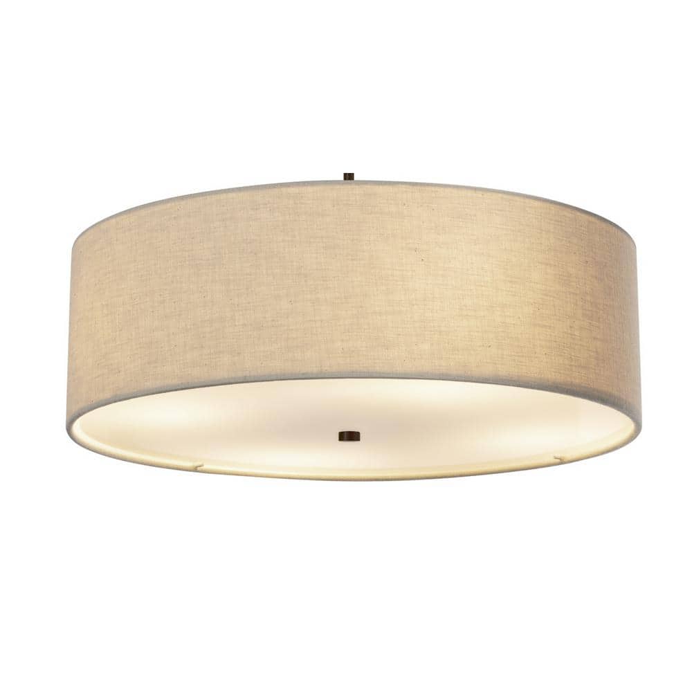 Classic Elegance 24" Dark Bronze Drum Pendant with Cream Linen Shade
