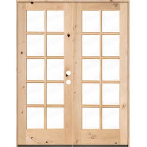 60 in. x 80 in. French Knotty Alder 10-Lite Clear Glass Unfinished Wood Left Active Inswing Double Prehung Front Door