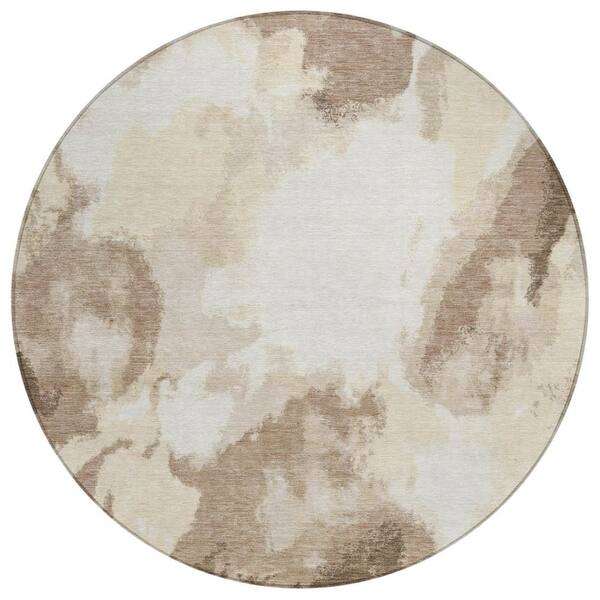 Chantille Machine Washable Indoor/Outdoor Abstract ACN3017 Ivory 8 ft. x 8 ft. Round Rug