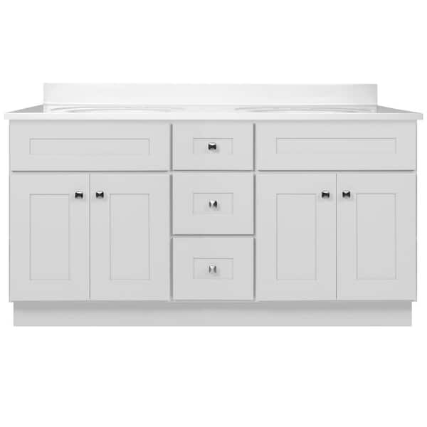 Brookings 61 in. W x 22 in. D x 36 in. H Vanity White Cultured Marble Top Double Sink Widespread, Fully Assembled White