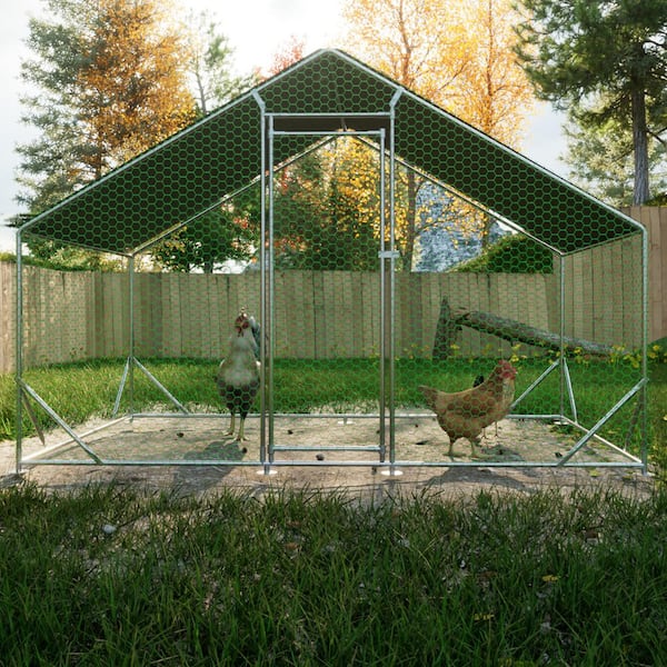 ケージ Siavonce Large Metal Walk-in Chicken Coop, Galvanized Wire