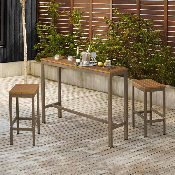 LUE BONA Humphrey 3 Piece 55 in. Teak Alu Outdoor Patio Dining Set Pub ...