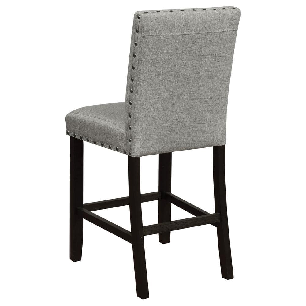 Transitional Gray Linen Upholstered Counter Stools with Nailhead Trim (Set of 2)