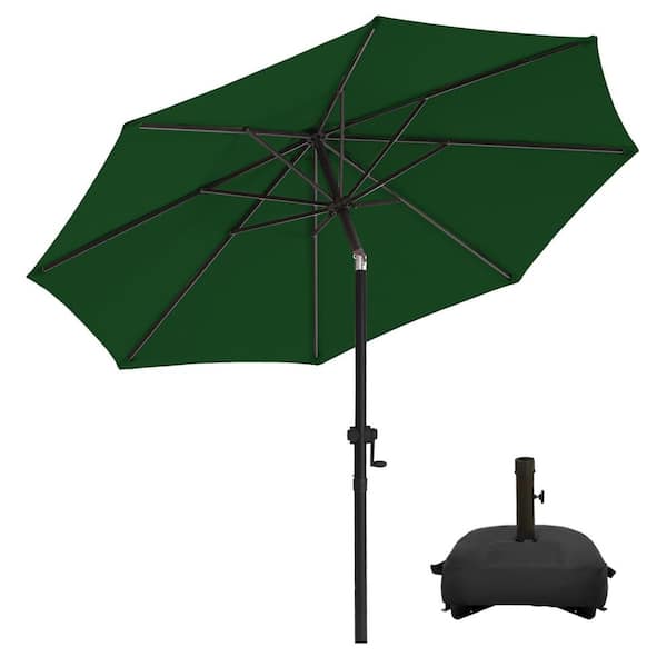 wikiwiki 9 ft. Market Patio Umbrella with Base and Push Button Tilt in Dark Green