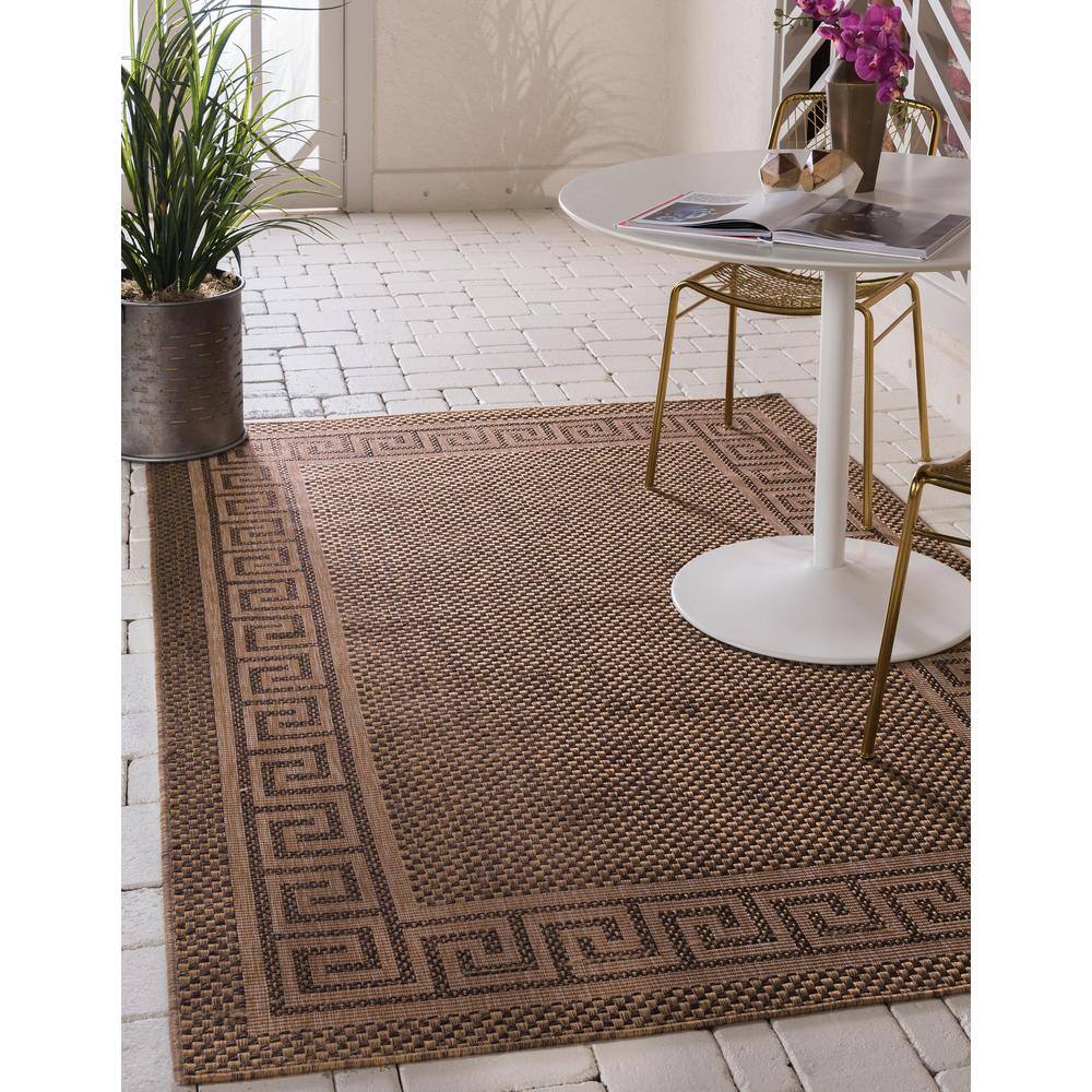 Brown Rectangular Stain-Resistant Outdoor Rug