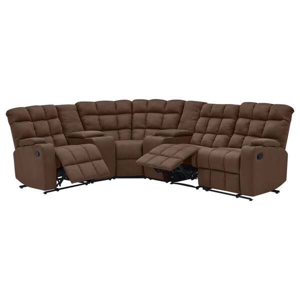 null 6-Piece Dark Brown Microfiber Curved Power Reclining Sectional Sofa with Storage Consoles