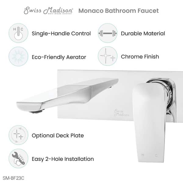 Monaco Single-Handle Wall Mount Bathroom Faucet in Chrome