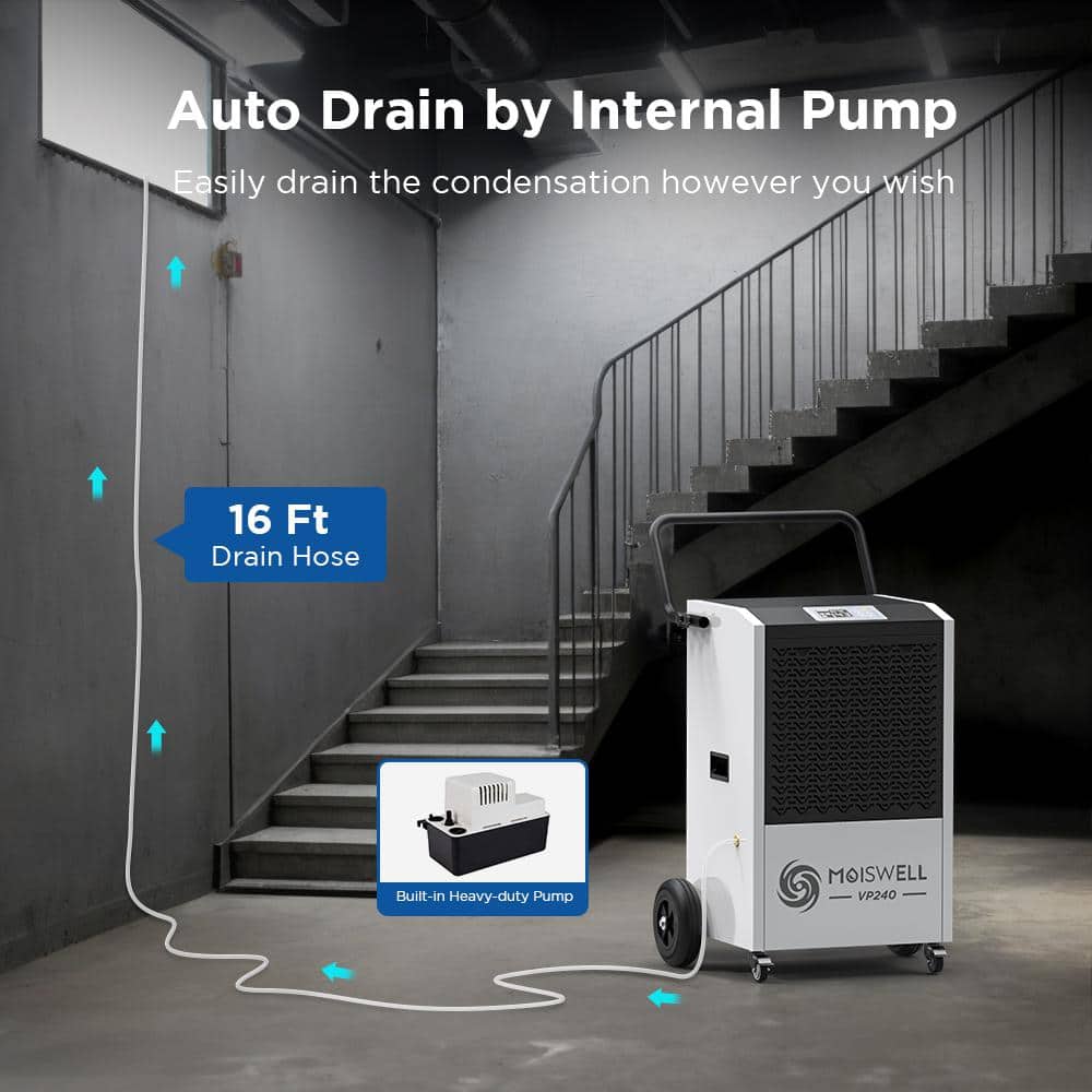240 Pints White Commercial Dehumidifier with Pump and Drain Hose