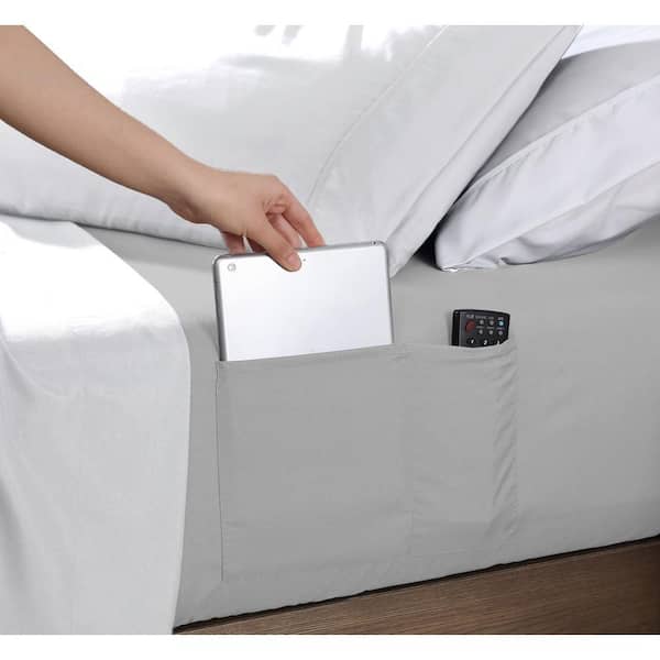 King Size Microfiber Fitted Sheet with 8 in. Double Storage Pockets, Light Grey