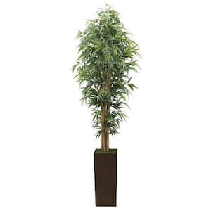 7 ft. Artificial Tall High End Realistic Silk Bamboo Tree with Brown and Bronze Wood Planter