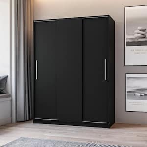 Denmark Black Engineered Wood 53 in. Wardrobe with 3-Sliding Doors