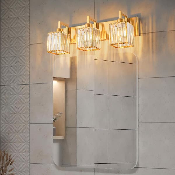 Home Lighting Fixture Width 20.47 in. 3-Light Gold Modern Crystal ...