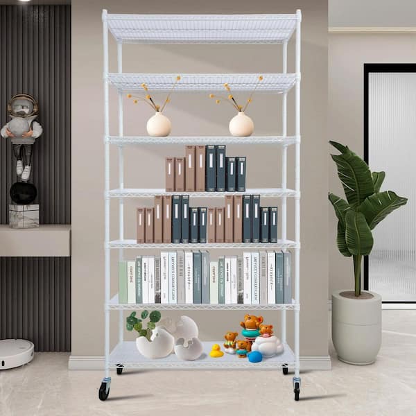 cadeninc White 7-Tier Metal Wire Shelving Unit (48 in. W x 82 in