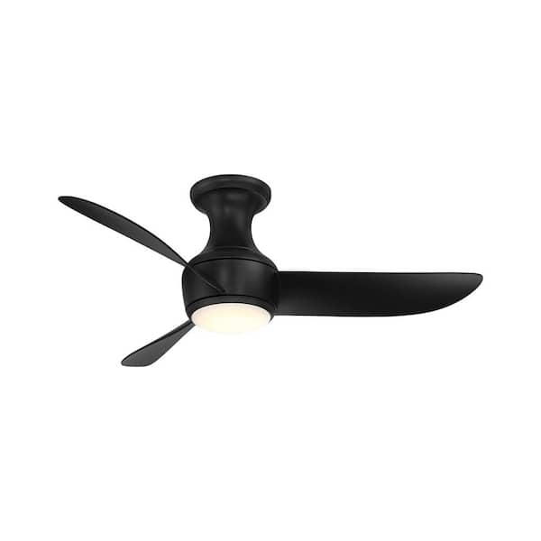 Corona 44 in. Smart Indoor/Outdoor 3-Blade Flush Mount Ceiling Fan in Matte Black with 3000K LED and Remote Control