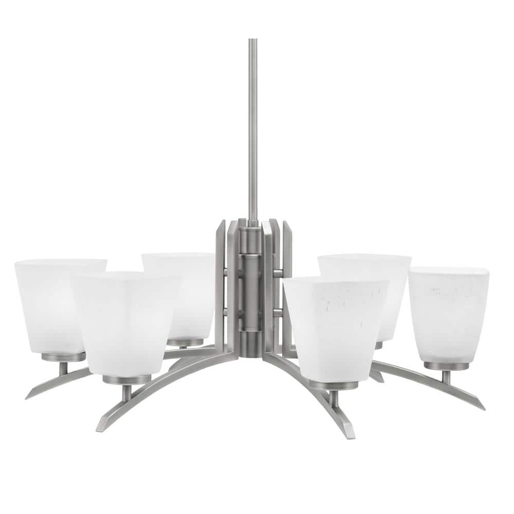 Siena 26 in. 6 Light Graphite Chandelier with White Muslin Glass Shades