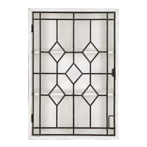 Megara 6 in. x 16 in. x 24 in. White/Black Wood with Metal Door Decorative Cabinet Wall Shelf
