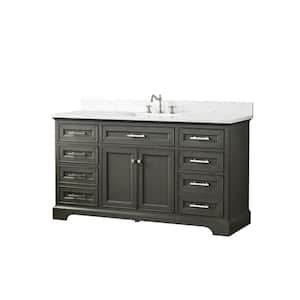 Thompson 60 in. W x 22 in. D Bath Vanity in Silver Gray with Engineered Stone Vanity in Carrara White with White Sink