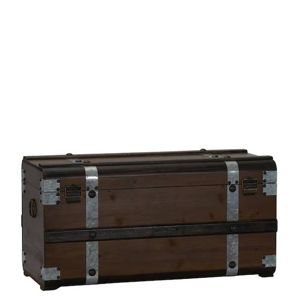 HOUSEHOLD ESSENTIALS Large Steel Brown Band Trunk