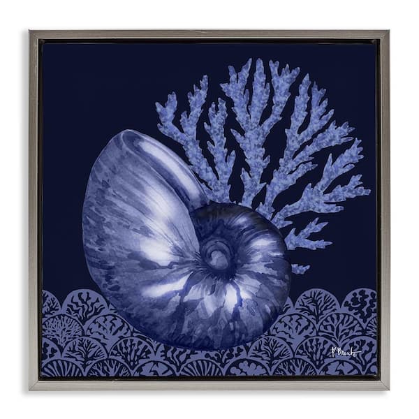 Stupell Industries Shadow Nautilus Shell by Paul Brent Gray Floater Frame Coastal Graphic Art Print 18 in. x 18 in.