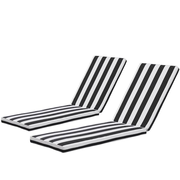 Unbranded 74.5 in. x 22 in. Outdoor Replacement Chaise Lounge Seat Cushion, Black Striped, 2-Pack