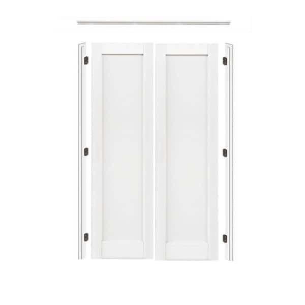 48 in. x 80 in. 1-Panel Blank White Solid Core Wood Universal Double Prehung French Door + Quick Assemble Jamb