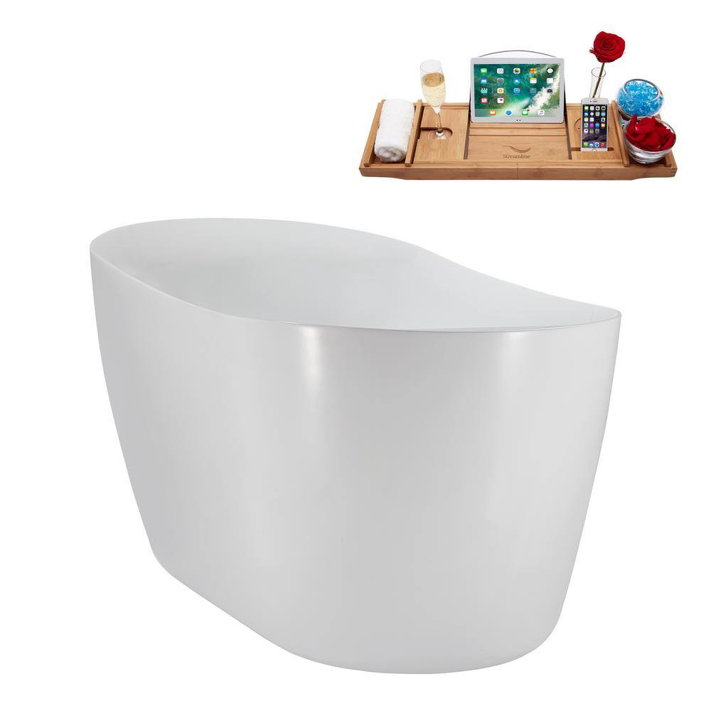 59" Glossy White Acrylic Freestanding Soaking Bathtub with Matte Black Trim