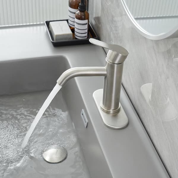 Single Hole Single Handle Waterfall Spout Bathroom Faucet in Brushed Nickel