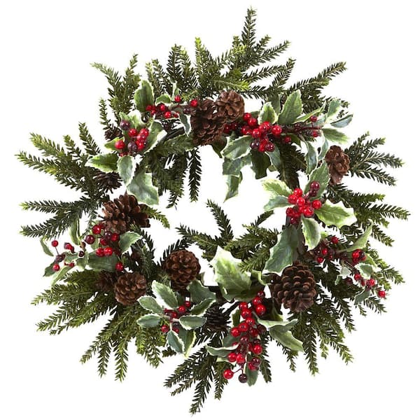 Nearly Natural 22 in. Holly Berry Wreath-4941 - The Home Depot