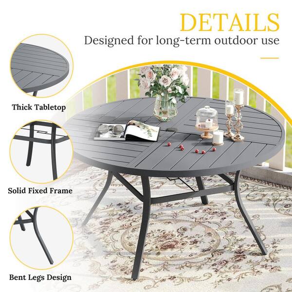 28 inch patio table with umbrella hole Maison Arts Outdoor Patio Dining Table All-Weather Round Metal Bistro Table with Umbrella Hole for Backyard Lawn Garden